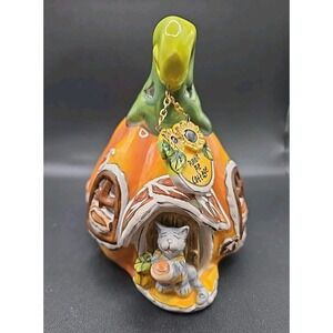 Blue Sky Clayworks Pumpkin Pie Cottage Cat Kitty House Tealight Candle Holder